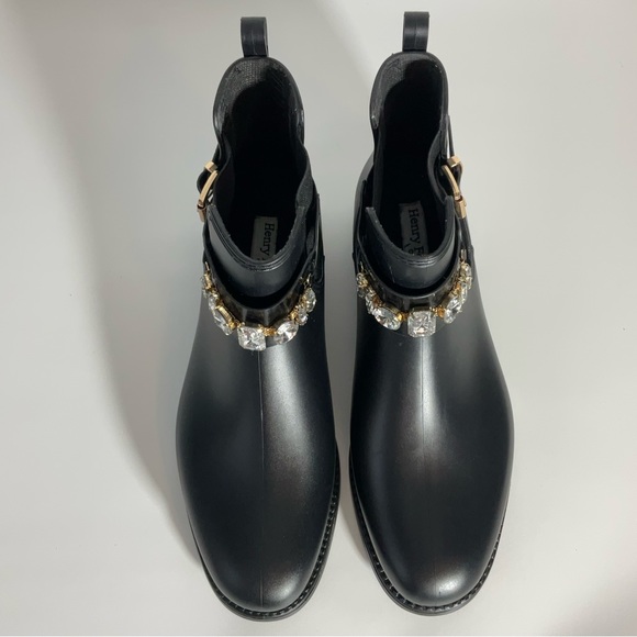 Henry Ferrera Marsala Women’s Black Gem Embellished Short Rain Boots Size 8. - Picture 4 of 16